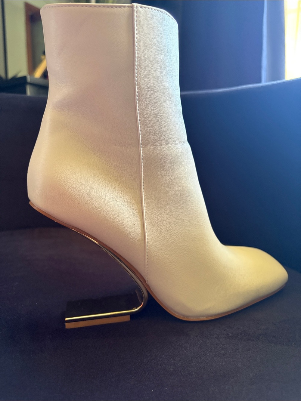 Sculpted-Heel Cream Ankle Booties-WORN ONCE!